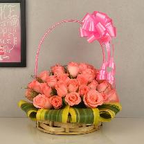 30 Pink Rose With Basket